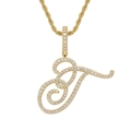 Close-up of hip hop letter J pendant with gold plating and paved zircon stones - Letter T / Gold (Pendant Only)