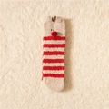 Fuzzy coral fleece Christmas sock with beige red stripes and 3D cartoon animal face - Striped Reindeer