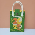 Green woven phone crossbody bag with white 2025 snake pattern and white round handle - 2025 Year of the Snake Series (Yellow-Green)