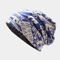 Stylische Beanie-Mütze mit Zeitungsdruck in Blau und Weiß im modernen Strick-Design - M (56-58cm) / Blau
