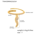 Detailed view of size 7 golden stainless steel ring with zircon paved chili pepper pendant - US 7 / Gold Chili Zircon Ring