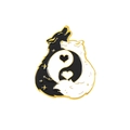 Black and white Yin Yang wolf enamel pin with golden stars and heart details - Tai Chi Wolf Heart (XZ5993)