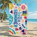 Hello Summer print microfiber beach towel with watermelon and rainbow illustrations - B89-Hello Summer Hand-drawn Style