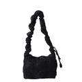 Black quilted cloud crossbody bag with pleated strap and puffy puffer texture - Black