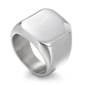 Polished silver stainless steel signet ring with a minimalist square flat top for men - US 7 / Steel (KR105159-KFC)