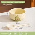 Cute avocado pattern ceramic bowl with spoon 450ml for yogurt and cereal meals - Avocado / Bowl + Twist Spoon