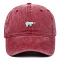 Berretto da baseball rosso vintage lavato con ricamo orso polare e parasole - Borgogna