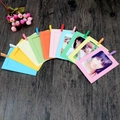 DIY colorful paper photo frame set with wooden clips on a rustic wood background - 3-inch Colorful 10pcs Set With Clips Rope