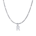 Sparkling silver stainless steel necklace with crystal-encrusted letter R pendant - Letter R / Steel