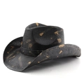 Cappello da cowboy western classico con trama intrecciata nera e motivi mimetici dorati - M (56-58cm) / Stile Splatter Nero Oro (01)