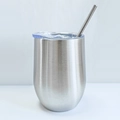 Silver brushed 12oz stainless steel wine tumbler with clear lid and reusable straw - Stainless Steel Silver