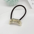 Minimalist ponytail holder featuring elastic black band and U-shaped gold metal arc decoration - U-shape Hair Tie / Gold