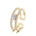 Double-layered gold ring with emerald cut zircon and small diamonds on white base - Gold Color - White Zirconia