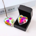 Rainbow heart crystal suncatcher pendant with a brown lanyard and matching black gift box - Iridescent (With Gift Box) 30mm
