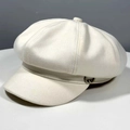 Classic white wool newsboy hat featuring retro octagonal shape and side buckle detail - One Size / Off White