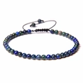 Adjustable 4mm blue and green natural stone beaded bracelet with black woven cord - Phoenix Lapis