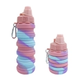 Collapsible silicone sports water bottle in blue and pink tie-dye with metal carabiner - 500ml / Sakura Pink A