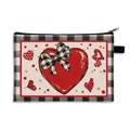 Foldable Valentine makeup bag with red heart pattern and black white checkered details - Pattern 8