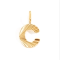 Golden stainless steel letter C pendant with sunburst texture and polished round bail - Letter C / Steel