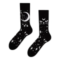 Mismatched animal jacquard crew socks in black featuring cat, moon and star patterns - One Size / Black Cat on the Moon