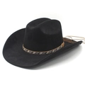 Cappello da cowboy nero in scamosciato con fascia di perline e nappe in pelle marrone - M (56-57cm) / Nero