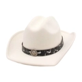 White felt cowboy hat featuring marble pattern band and silver lion head metal emblem - One Size / White (Lion Head Emblem)