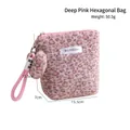 Pink leopard print faux fur makeup bag with fluffy pompom and wrist strap - Deep Pink Hexagonal Bag