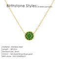 Collana in acciaio inossidabile placcato oro 14K con ciondolo smeraldo di maggio - Color Acciaio / Maggio Verde (Colore Smeraldo)