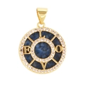 Gold round pendant with blue stone, LOVE engraving and sparkling clear zircon accents - LOVE-Lazurite