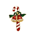 Christmas bell and candy cane brooch with red enamel and sparkling rhinestones - QT0835 Candy Cane with Bells