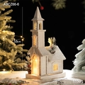 LED lighted white church snow scene cabin ornament with frosted pine and berries, 53cm tall - Pointed Roof Snow House Style F Battery Model