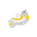 Détail d'un pendentif oiseau argenté avec émail jaune et deux anneaux de métal - Pendentif Oiseau / Émail Jaune Argent