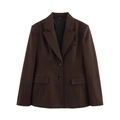 Women's professional dark brown blazer with notch lapel and classic flap pockets - Coffee Top