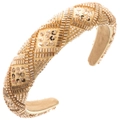 Detailed view of champagne gold beaded headband with intricate geometric pattern and sequins - Brown