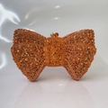 Sparkling orange crystal bow clutch evening bag with gold metal frame for parties - Orange