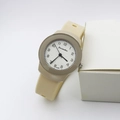 Fashionable beige silicone quartz watch for women with a minimalist round dial and matte finish - Yellow