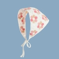 Handmade crochet floral triangle bandana in white with pink flowers and tie straps - Beige Pink Flower
