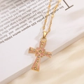 Vintage 18K gold plated cross necklace with pink enamel and sparkling zircons on a book - Pink