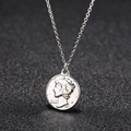 Vintage silver titanium steel coin necklace with 3D embossed portrait pendant on O-chain - Box Chain / Silver