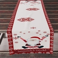 Camino de mesa navideño de lino con copos de nieve rojos y diseño de Papá Noel - 33*183cm / Blanco Rojo Copo de Neve Papá Noel