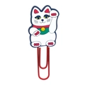 Cute white Maneki Neko lucky cat cartoon paperclip with red metal wire clip - 4112-25 Maneki Neko