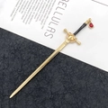 Golden sword hair pin with black handle and red teardrop charm on two-tone background - Enamel Filling / Irregular Water Drop (KC Gold)