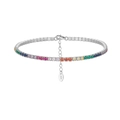 Rainbow gemstone 2mm tennis bracelet in S925 sterling silver with adjustable chain closure - Platinum 2mm Rainbow Zirconia (16.5+5cm)
