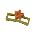 Pinza per capelli quadrata cava verde oliva e arancione con decoro floreale - Verde Oliva Lucido