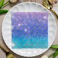 Square party napkin featuring purple and teal mermaid scales with gold outlines - Purple Teal Fish Scale (1073)