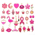 Pink and gold enamel alloy pendants in various shapes for DIY jewelry making - Rose Red Enamel Mix (HK554)
