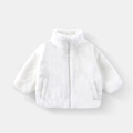 Cappotto bianco in ecopelliccia per bambini con collo alto e morbido peluche spesso - Bianco Sporco / 120cm