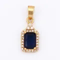 Rectangular gold-plated pendant featuring a deep blue sapphire-colored zircon halo - Dark Blue/Rectangular