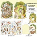 DIY tree house scene sticker kit with 2 PET sheets and cardstock base for journals - Tree Hole Cabin (My Small House Series 7)