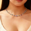 Colorful zircon heart bracelet in silver tone with multi-color heart-shaped pendants - Necklace / Silver